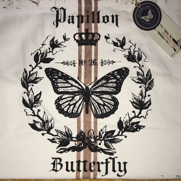 Le Papillon-Butterfly-white/beige pink striped canvas/leather tote NWT LAST1!!! - Picture 7 of 10